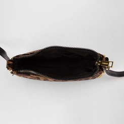 Bolsa Transversal Gabriela Média Detalhe Miçanga Animal Print Onça Marrom