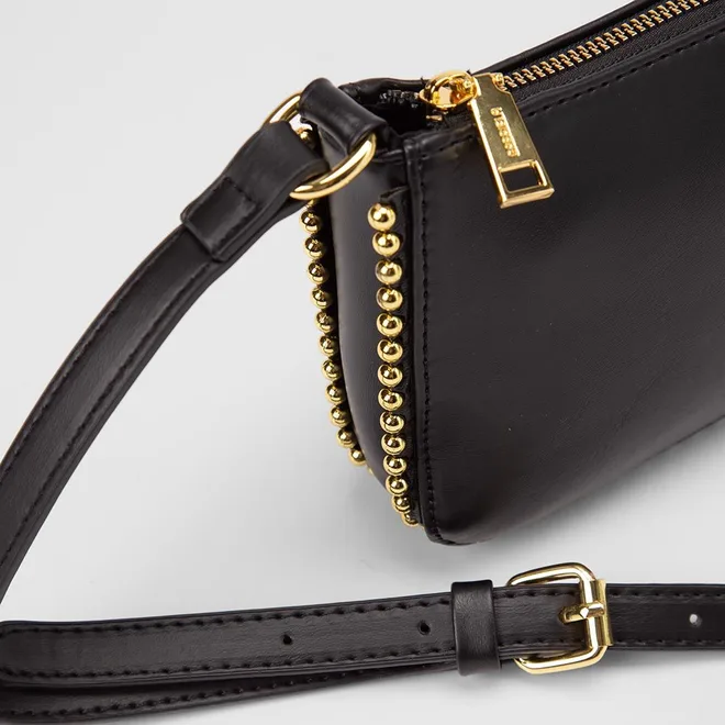 Bolsa Transversal Gabriela Média Detalhe Miçanga Preto