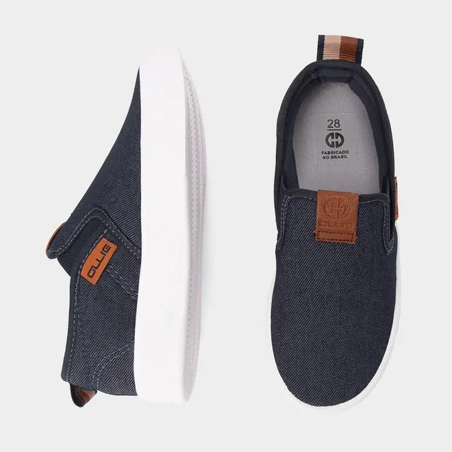 Slip On Infantil Ollie Originals Indy 2 Calce Fácil Pespontos Marinho