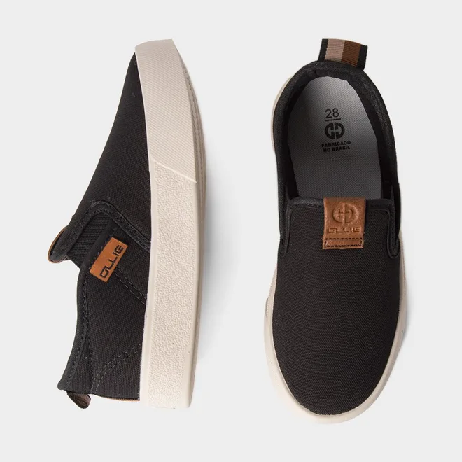 Slip On Infantil Ollie Original Indy 2 Calce Fácil Detalhe Pespontos Preto