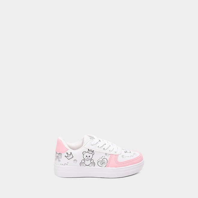 Tênis Casual Infantil Slink Jogging + Brinde 6 Canetinhas Branco & Rosa