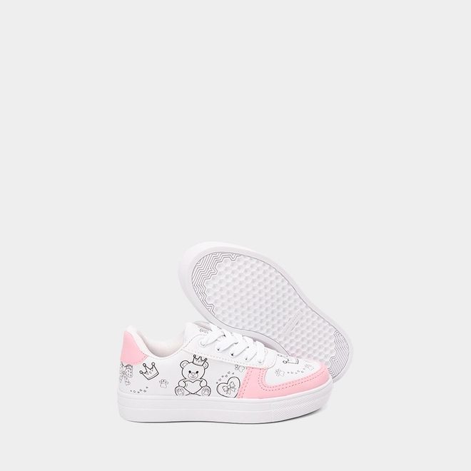 Tênis Casual Infantil Slink Jogging + Brinde 6 Canetinhas Branco & Rosa