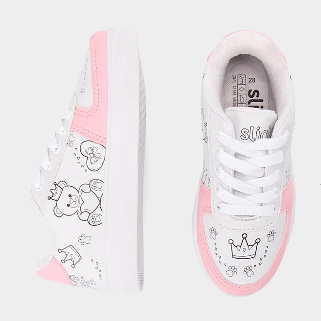 Tênis Casual Infantil Slink Jogging + Brinde 6 Canetinhas Branco & Rosa