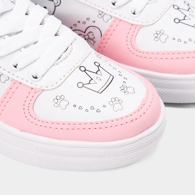 Tênis Casual Infantil Slink Jogging + Brinde 6 Canetinhas Branco & Rosa