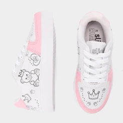 Tênis Casual Infantil Slink Jogging + Brinde 6 Canetinhas Branco & Rosa