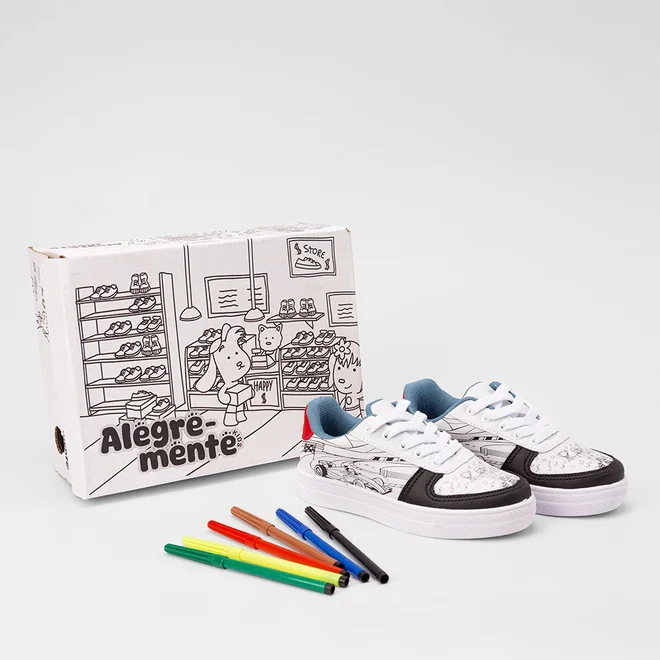 Tênis Casual Infantil Slink Goods + Brinde 6 Canetinhas Branco
