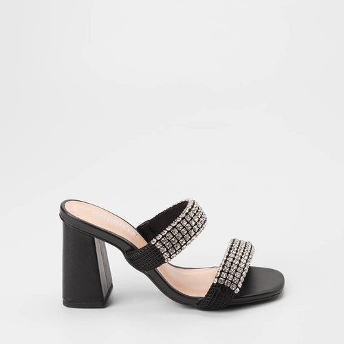 Tamanco Feminino Gabriela Tira Dupla Pedraria Preto