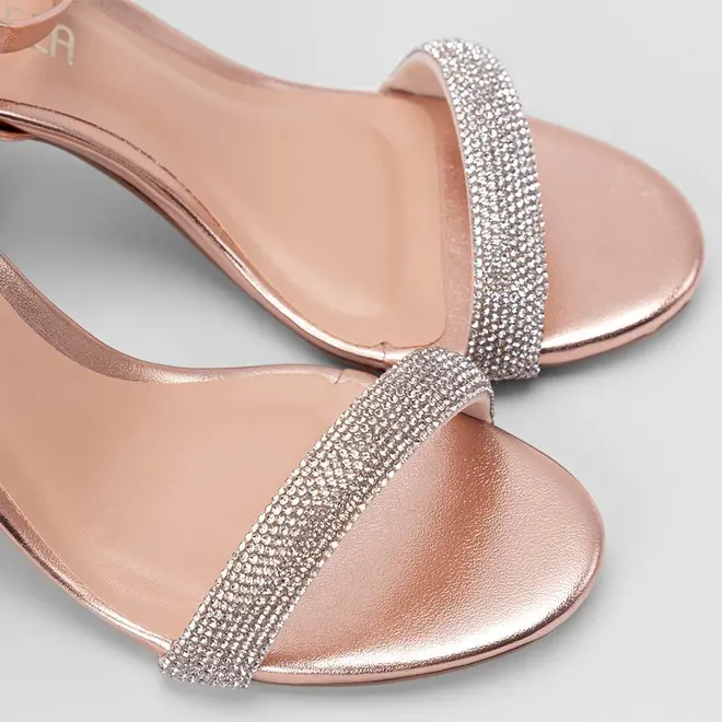 Sandália Feminina Gabriela Salto Alto Strass Rose Gold
