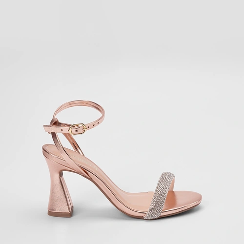 Sandália Feminina Gabriela Salto Alto Strass Rose Gold