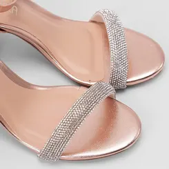 Sandália Feminina Gabriela Salto Alto Strass Rose Gold