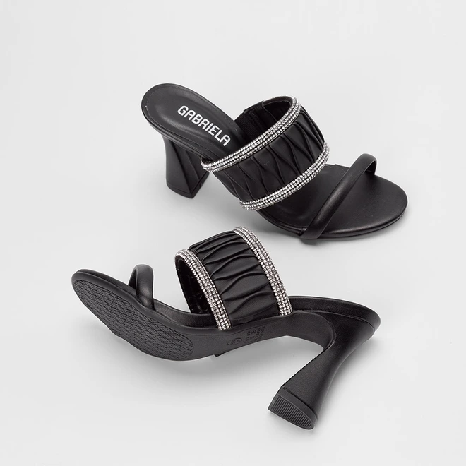 Tamanco Feminino Gabriela Detalhe Strass Tramado Preto