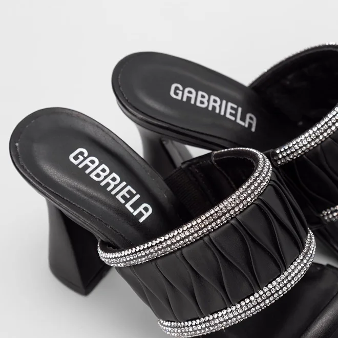 Tamanco Feminino Gabriela Detalhe Strass Tramado Preto