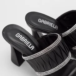Tamanco Feminino Gabriela Detalhe Strass Tramado Preto