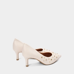 Scarpin Feminino Vizzano Salto Médio Fino Detalhe Tachas & Pedraria Off White