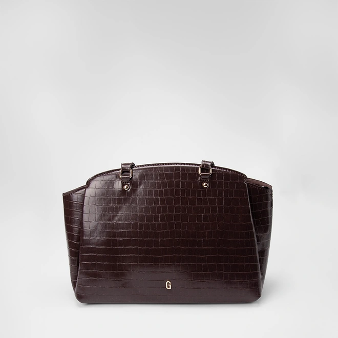 Bolsa Satchel Gabriela Média Textura Croco Marrom