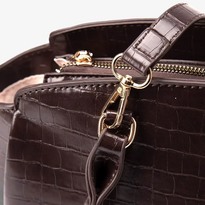Bolsa Satchel Gabriela Média Textura Croco Marrom
