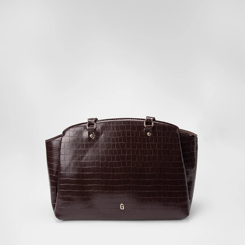 Bolsa Satchel Gabriela Média Textura Croco Marrom