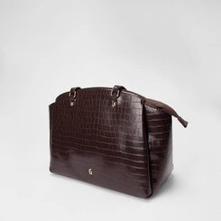 Bolsa Satchel Gabriela Média Textura Croco Marrom
