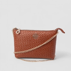 Bolsa Transversal Penélope Média Alça Corrente Tressê Caramelo