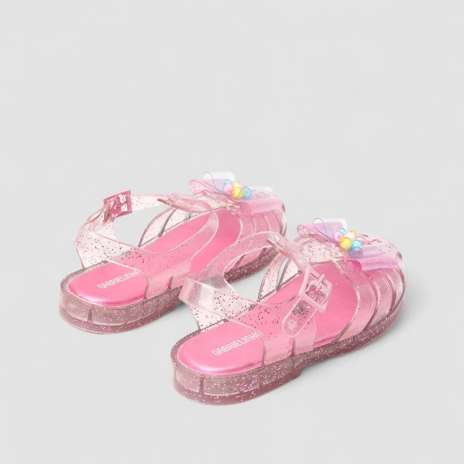 Sandália Infantil Gabrielinha Aranha Laço Glitter Rosa