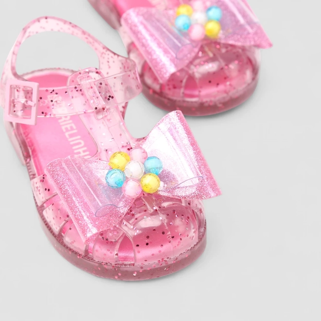 Sandália Bebê Gabrielinha Aranha Laço Glitter Rosa