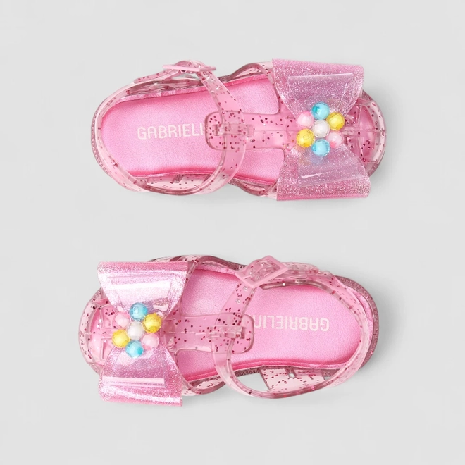 Sandália Bebê Gabrielinha Aranha Laço Glitter Rosa