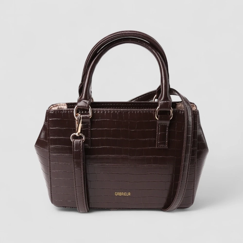 Bolsa Satchel Gabriela Média Textura Croco Marrom