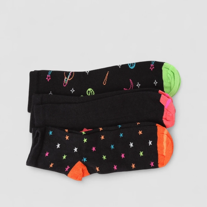 Kit Meia Cano Baixo Infantil STZ  Espacial 3 Pares 6-8 Preto