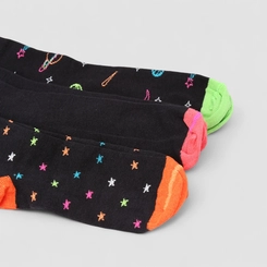 Kit Meia Cano Baixo Infantil STZ  Espacial 3 Pares 6-8 Preto