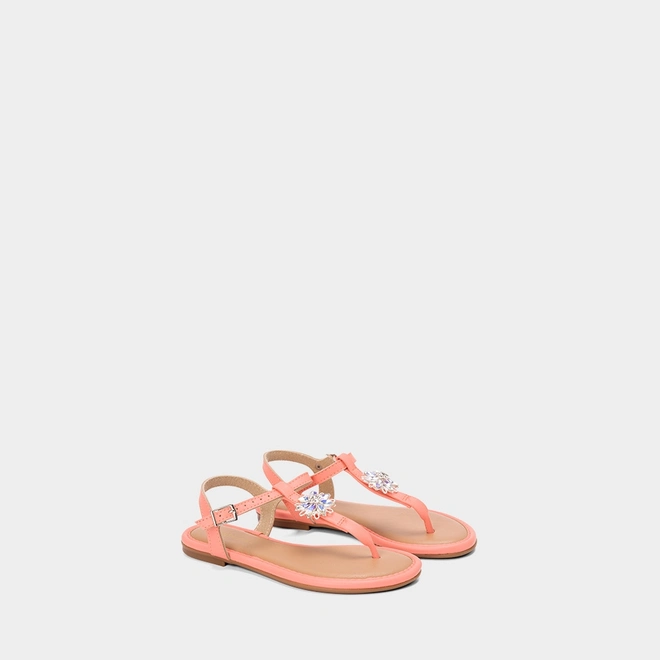 Sandália Infantil Molekinha Detalhe Pedraria Flor Coral