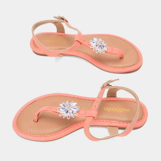 Sandália Infantil Molekinha Detalhe Pedraria Flor Coral