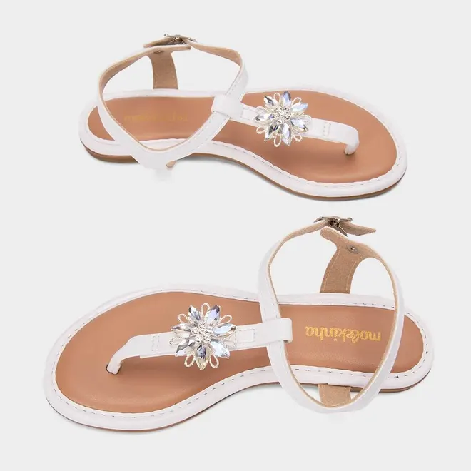 Sandália Infantil Molekinha Detalhe Pedraria Flor Branco