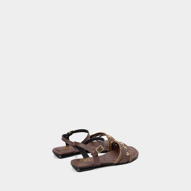 Sandália Infantil Molekinha Detalhe Tachas Esferas & Strass Marrom