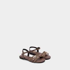 Sandália Infantil Molekinha Detalhe Tachas Esferas & Strass Marrom
