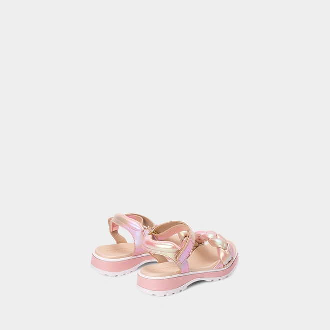 Sandália Infantil Molekinha Plataforma Tira Tressê Holográfico Contato Rosa
