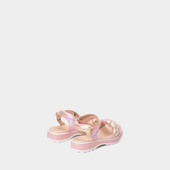 Sandália Infantil Molekinha Plataforma Tira Tressê Holográfico Contato Rosa