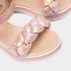 Sandália Infantil Molekinha Plataforma Tira Tressê Holográfico Contato Rosa