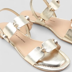 Sandália Rasteira Feminina Dakota Tachas Metalizada Ouro