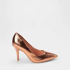 Scarpin Feminino Gabriela Salto Fino Espuma Amortecedora Metalizado Bronze