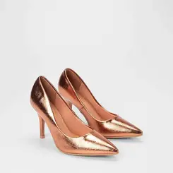 Scarpin Feminino Gabriela Salto Fino Espuma Amortecedora Metalizado Bronze