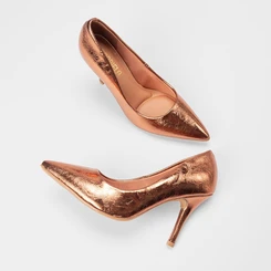 Scarpin Feminino Gabriela Salto Fino Espuma Amortecedora Metalizado Bronze