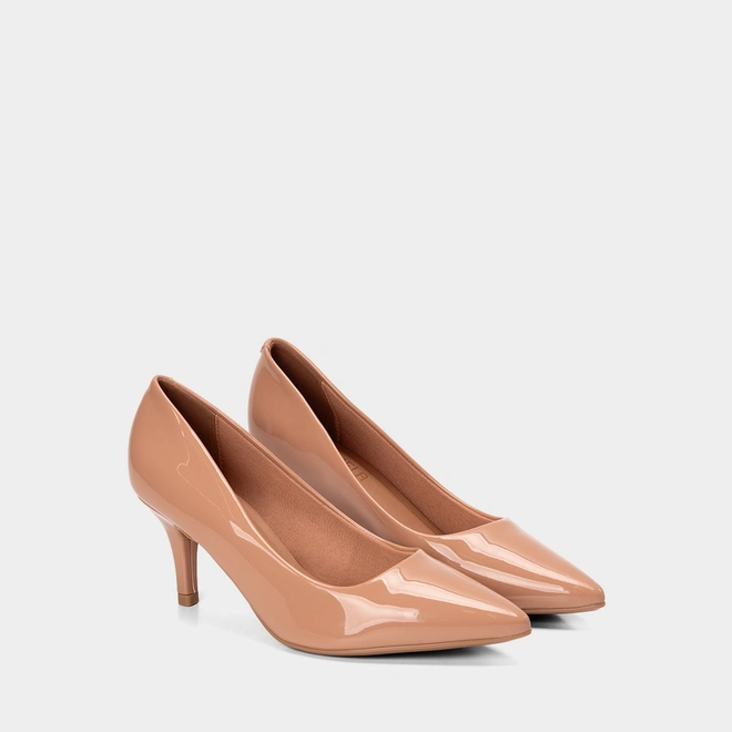 Scarpin Feminino Gabriela Salto Médio Fino Médio Verniz Nude