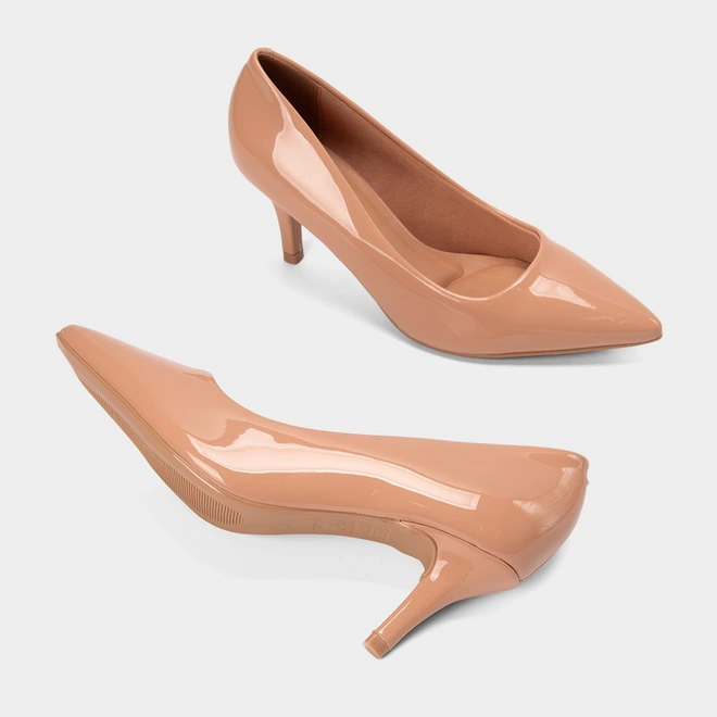 Scarpin Feminino Gabriela Salto Médio Fino Médio Verniz Nude