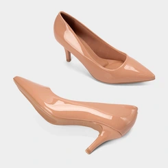 Scarpin Feminino Gabriela Salto Médio Fino Médio Verniz Nude