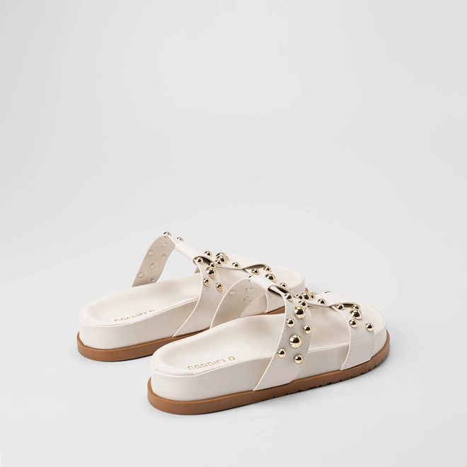 Tamanco Papete Feminino Gabriela Detalhes Esferas Off White