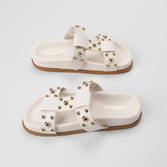 Tamanco Papete Feminino Gabriela Detalhes Esferas Off White