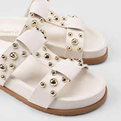 Tamanco Papete Feminino Gabriela Detalhes Esferas Off White