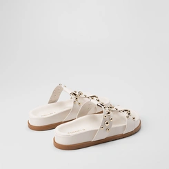 Tamanco Papete Feminino Gabriela Detalhes Esferas Off White