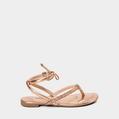 Sandália Rasteira Feminina Dakota Tiras Amarração & Strass Metalizado Rose Gold