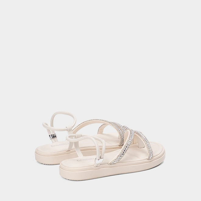 Sandália Feminina Gabriela Flatform Tiras Strass Off White